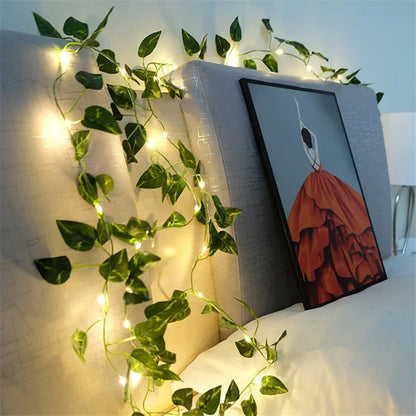 Flower Green Leaf String Lights Artificial Vine Fairy Lights Battery Powered Christmas Tree