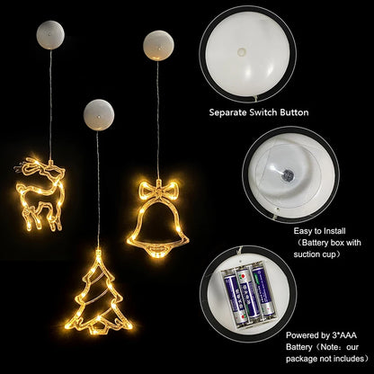 Christmas LED Light Snowflake Santa Deer Hanging Sucker Lamp