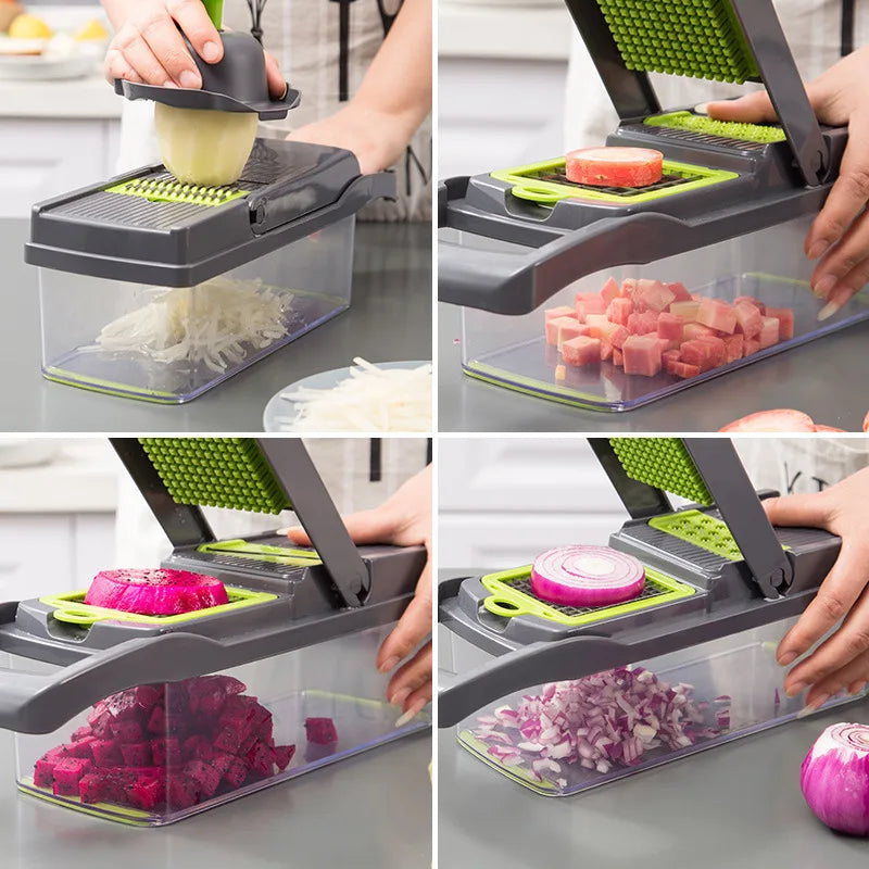 Multifunctional Vegetable Chopper: 14/16-in-1, Handle Grip, Kitchen Slicer Dicer