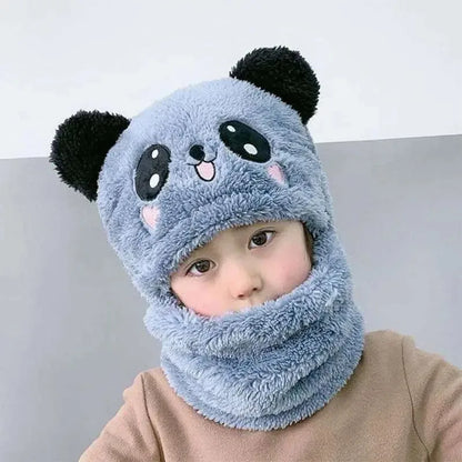 Fashionable Autumn and Winter Cute Childrens Cartoon Scarf Hat Two Piece Set Double Layer Wool Warm Boys and Girls Hat