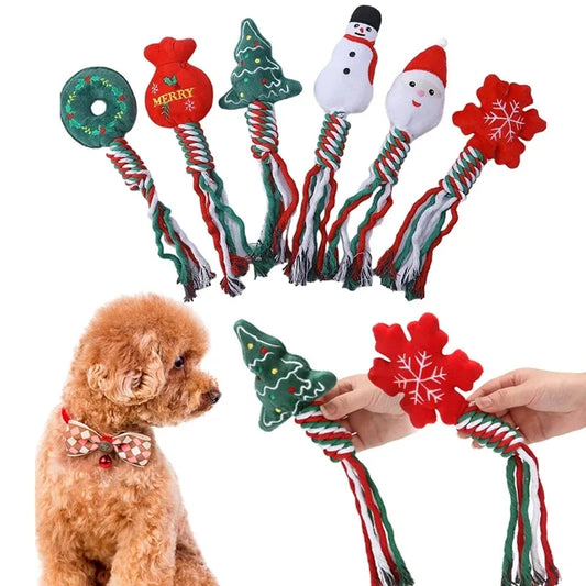 Christmas Dog Squeakey Chew Toys Cotton Ropes Knot Molar Bite Toy Funny Cute Puppies