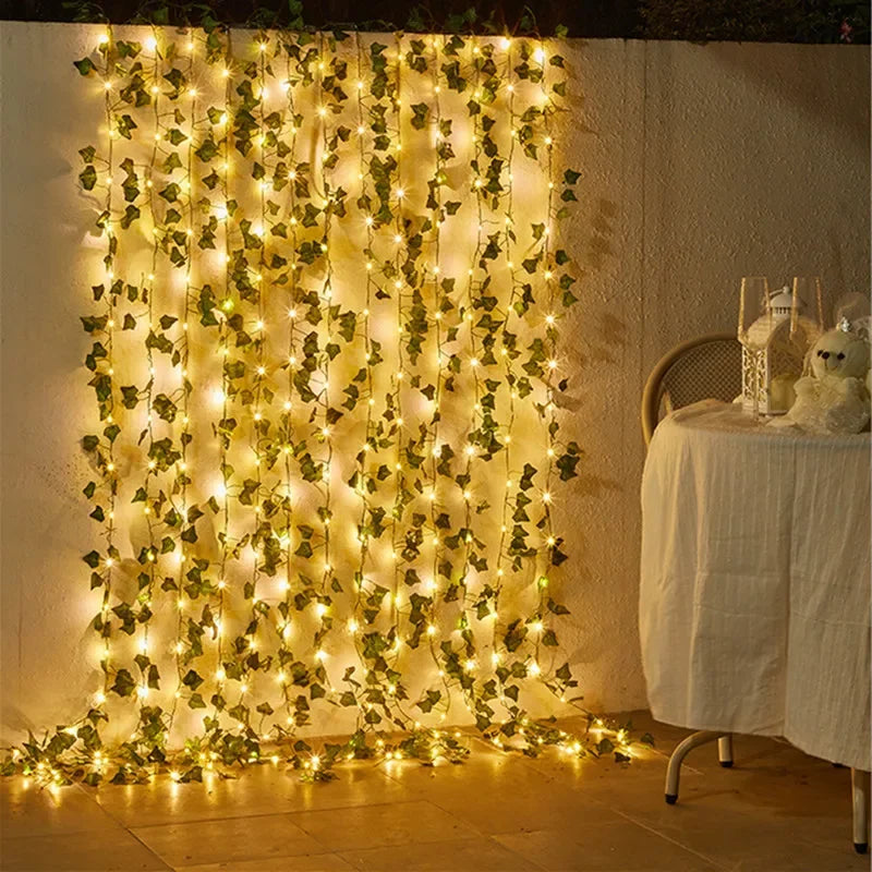 Flower Green Leaf String Lights Artificial Vine Fairy Lights Battery Powered Christmas Tree