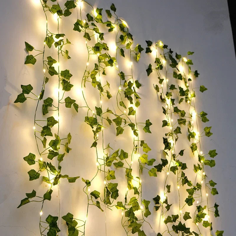 Flower Green Leaf String Lights Artificial Vine Fairy Lights Battery Powered Christmas Tree