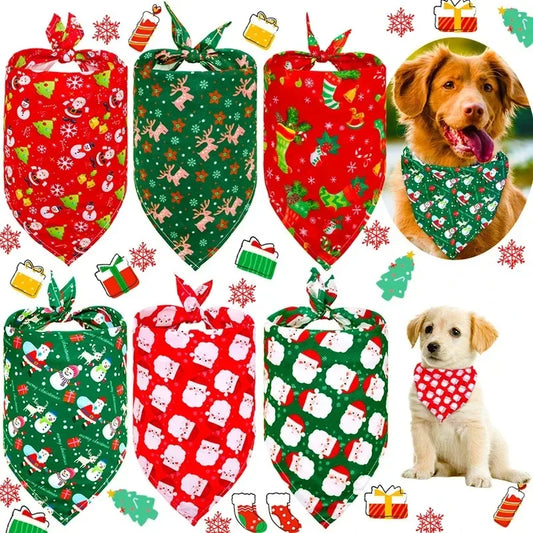 Christmas Cat Dog Bandana Bibs Cartoon Santa Claus Print Dog Cat Bandanas