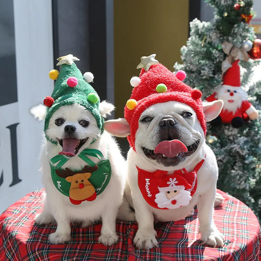 Funny Dog Christmas Hat Pets Santa Bibs New Year Party Cosplay Costume Puppy