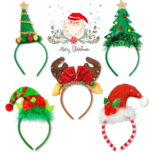 Christmas Tree Headband Xmas Reindeer Horn Hair Clip Christmas Elf Hat Hair