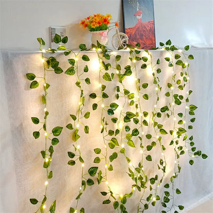 Flower Green Leaf String Lights Artificial Vine Fairy Lights Battery Powered Christmas Tree