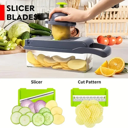 Multifunctional Vegetable Chopper: 14/16-in-1, Handle Grip, Kitchen Slicer Dicer