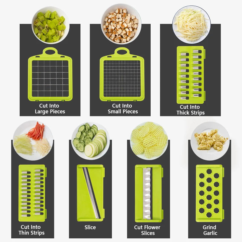 Multifunctional Vegetable Chopper: 14/16-in-1, Handle Grip, Kitchen Slicer Dicer