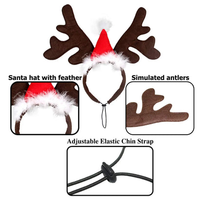 Christmas Dog Supplies Elk Reindeer Antlers Headband Santa Hat