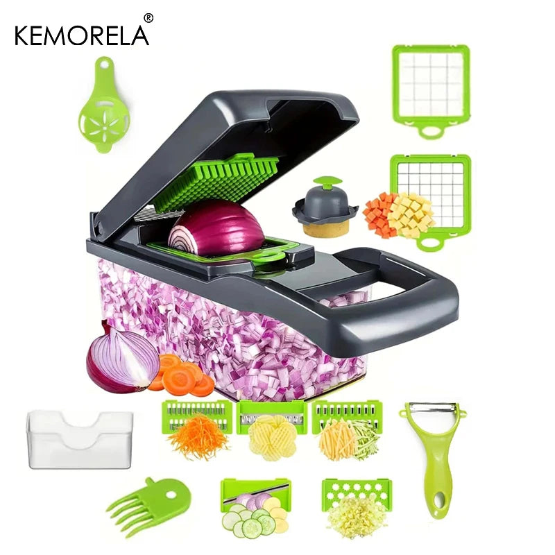 Multifunctional Vegetable Chopper: 14/16-in-1, Handle Grip, Kitchen Slicer Dicer