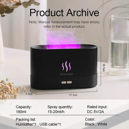 Kinscoter Aroma Diffuser Ultrasonic Cool Mist Humidifier with LED Flame Lamp