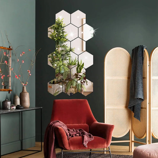 Hexagon Mirror Wall Sticker Set: DIY Self-Adhesive Decor