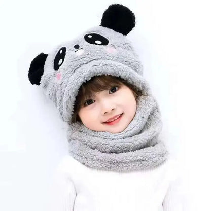 Fashionable Autumn and Winter Cute Childrens Cartoon Scarf Hat Two Piece Set Double Layer Wool Warm Boys and Girls Hat