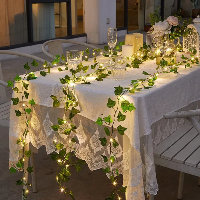 Flower Green Leaf String Lights Artificial Vine Fairy Lights Battery Powered Christmas Tree