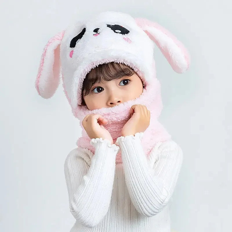 Fashionable Autumn and Winter Cute Childrens Cartoon Scarf Hat Two Piece Set Double Layer Wool Warm Boys and Girls Hat