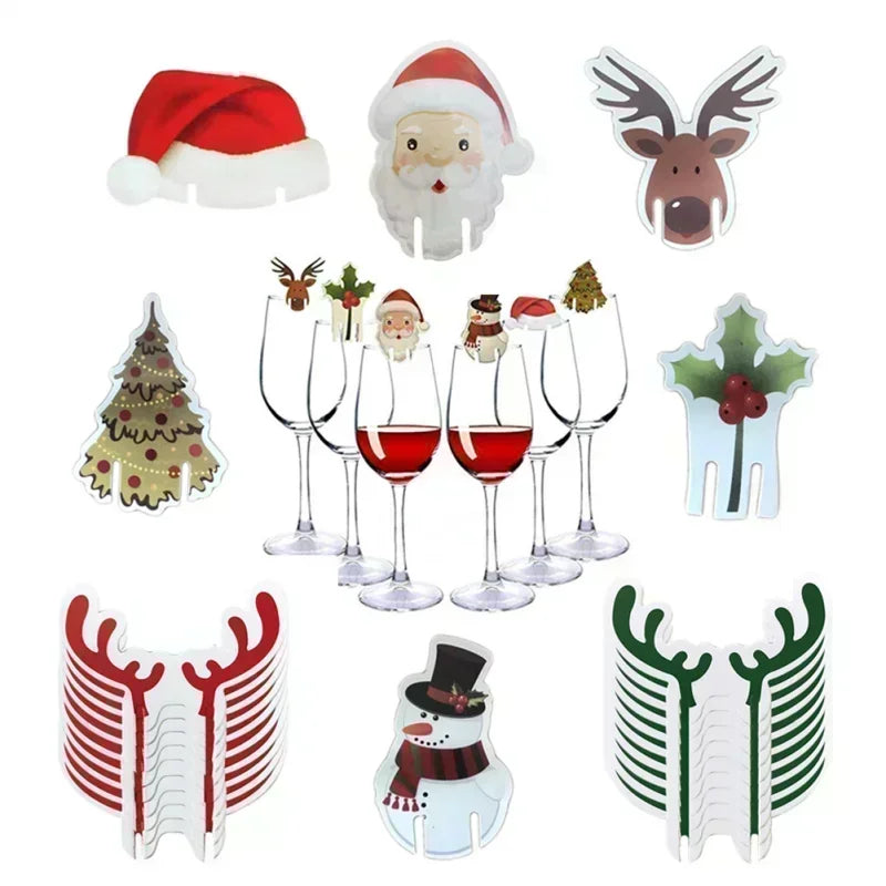 10/20/30PCS Christmas Cup Card Santa Hat Wine Glass