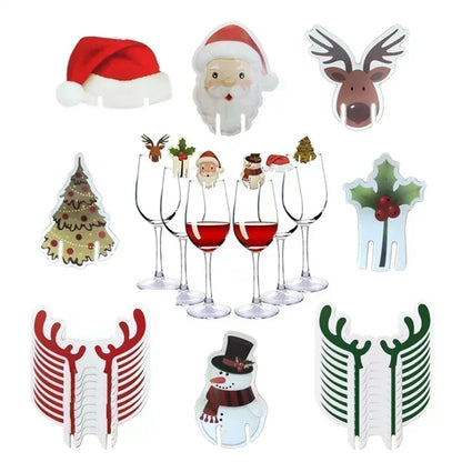 10/20/30PCS Christmas Cup Card Santa Hat Wine Glass