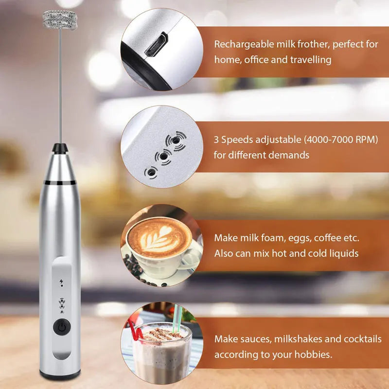 Wireless Electric Milk Frother: USB Mini Coffee Mixer