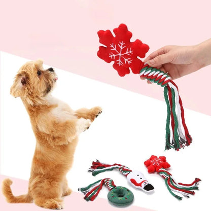 Christmas Dog Squeakey Chew Toys Cotton Ropes Knot Molar Bite Toy Funny Cute Puppies