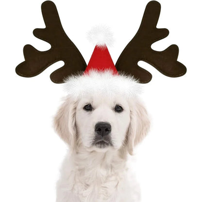 Christmas Dog Supplies Elk Reindeer Antlers Headband Santa Hat