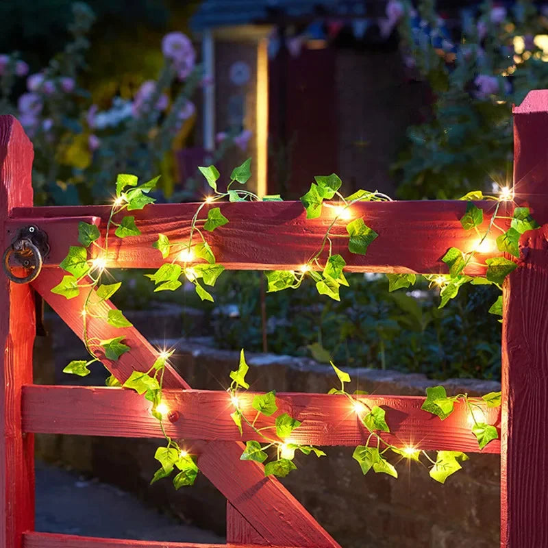 Flower Green Leaf String Lights Artificial Vine Fairy Lights Battery Powered Christmas Tree