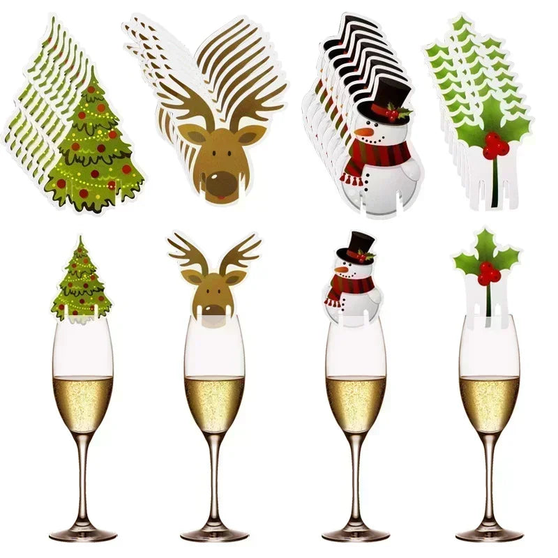 10/20/30PCS Christmas Cup Card Santa Hat Wine Glass