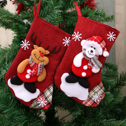 Christmas Stockings Socks Santa Snowman Hanging Xmas Tree Ornaments