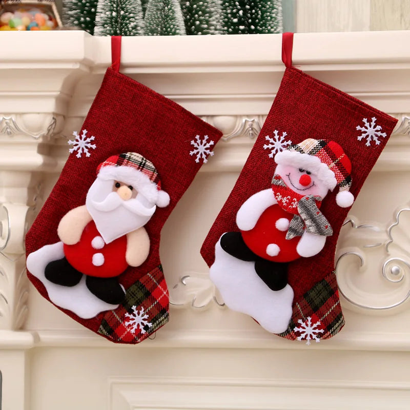 Christmas Stockings Socks Santa Snowman Hanging Xmas Tree Ornaments