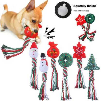 Christmas Dog Squeakey Chew Toys Cotton Ropes Knot Molar Bite Toy Funny Cute Puppies